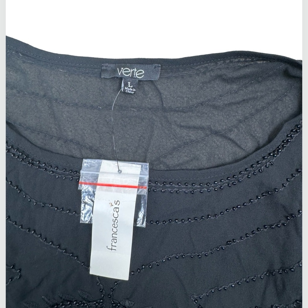 Verte NWT Black Lux Beaded Sequin Relaxed Fit Blouse Top Large Francesca’s - Picture 2 of 7